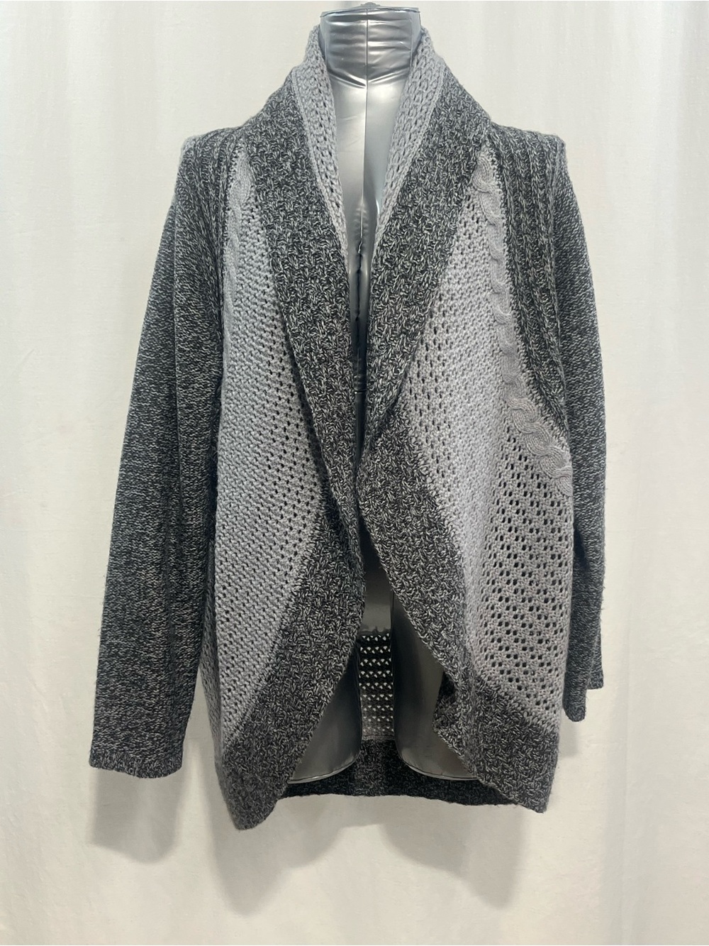 Womans Alia Gray Two-Tone Open-Front loose Knit Cardigan every day work 1408